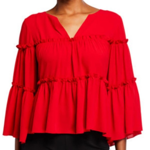 Neiman Marcus Tops - Patrizia Luca Ruffle Sleeve 3/4 Top Red Size Small